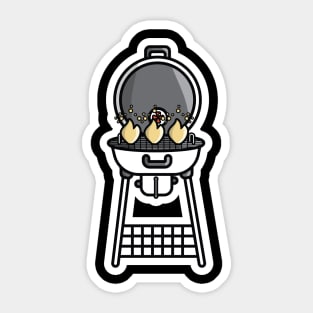 Round Barbecue Grill with Flames Sticker vector illustration. Food BBQ object icon concept. Electric barbecue grill device for frying food sticker design with shadow. Sticker